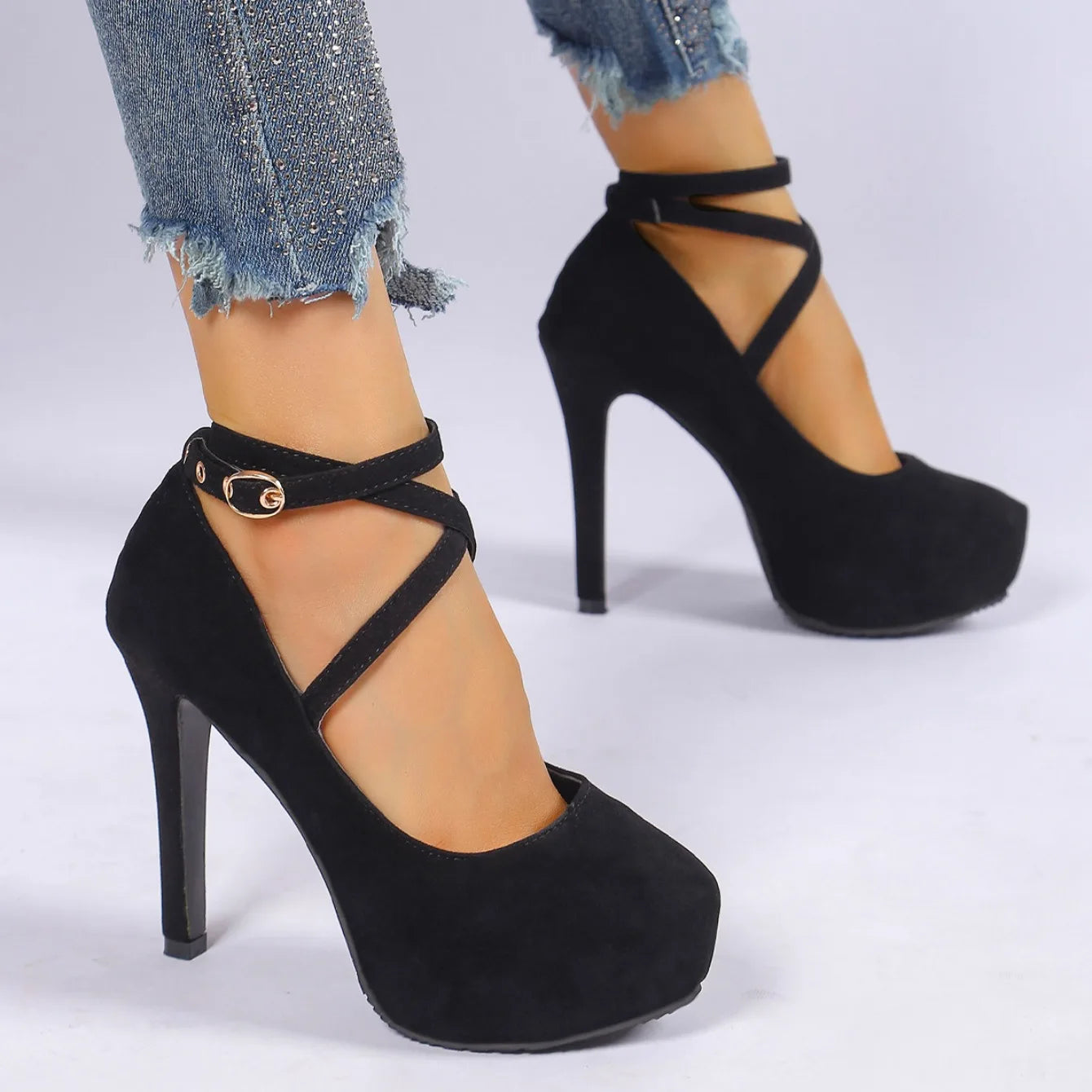 Women Pumps Platform Ankle Strap High Heels Shoes