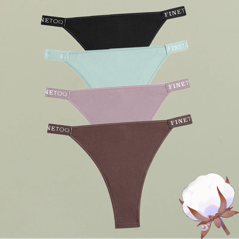 4-Pack Cotton Letter Belt Underwear - Women's Low-Waist Breathable Briefs