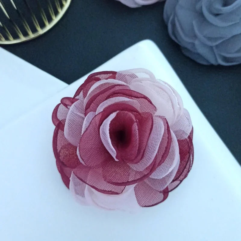 Elegant Fabric Silk Flower Brooch - Purple