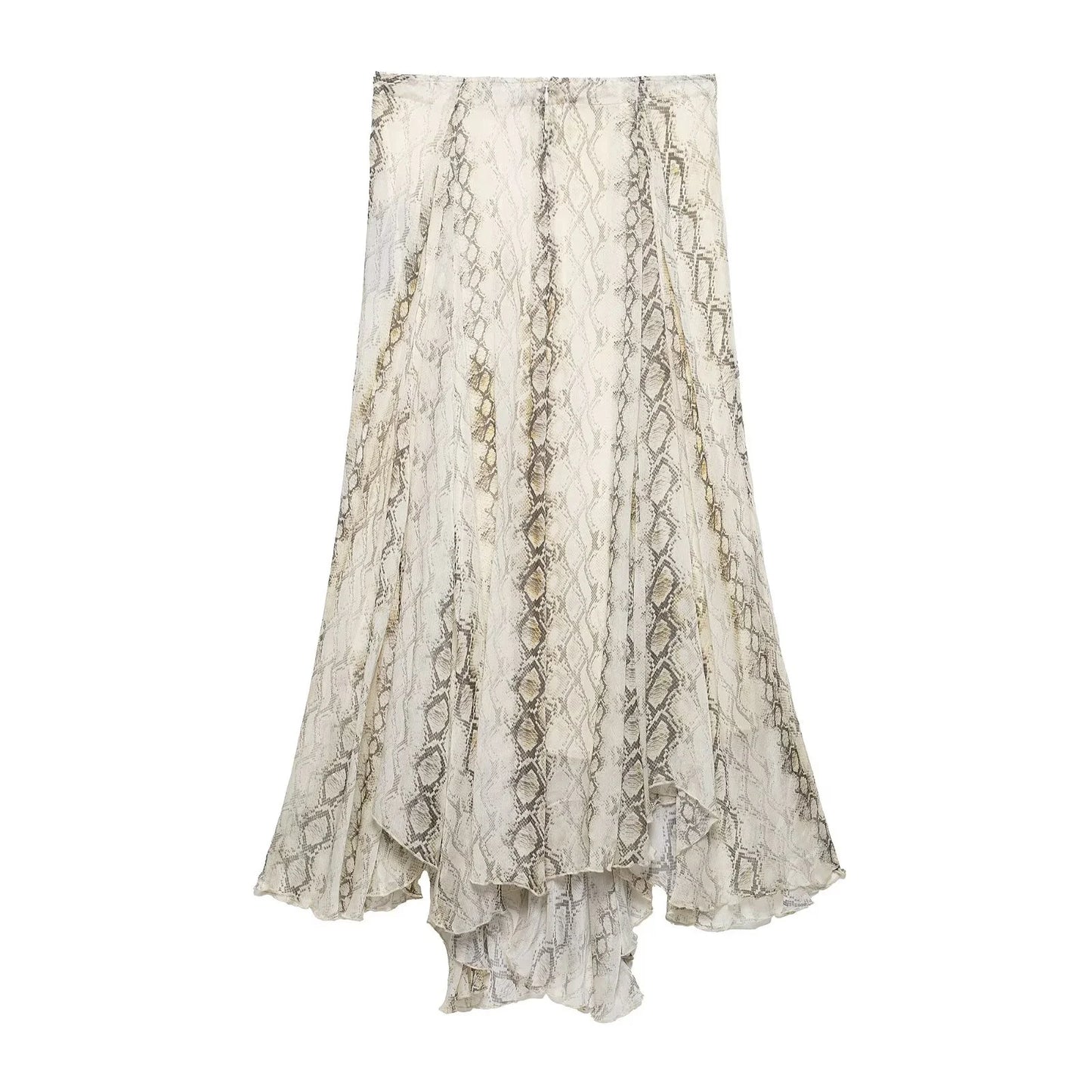 Women's Retro Vacation Midi Skirt - Irregular Snake Pattern Print Summer