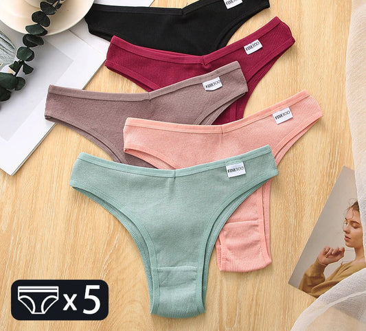 Women's Cotton Underwear Set - 5 Pack Brazilian Low-Rise T-Back Panties
