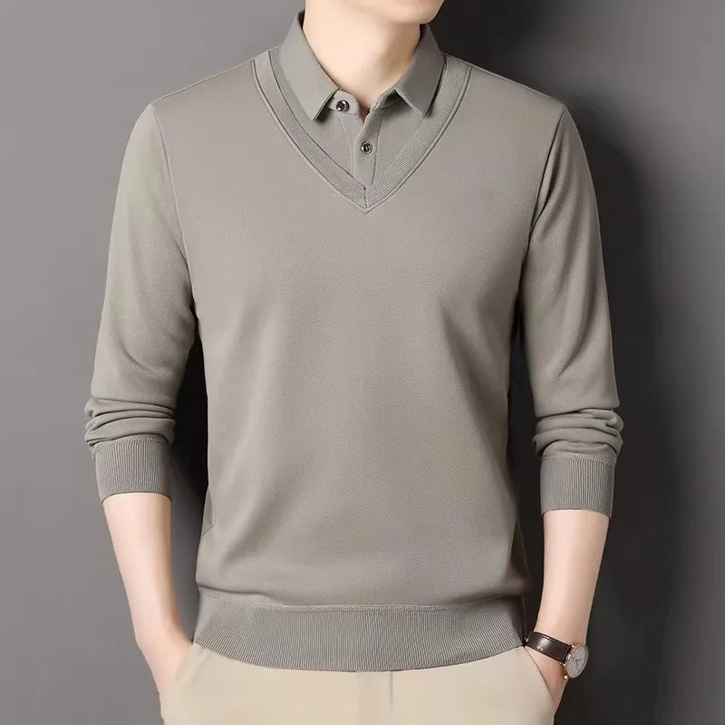 Men's Fleece Smart Casual Knitted Long Sleeve T-shirt
