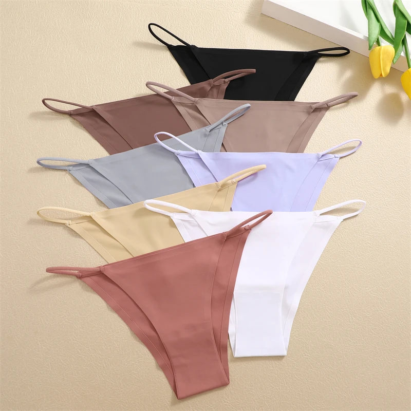 Women's 4Pcs/set Seamless Underwear Ice Silk Briefs Panties Thin Strap Lingerie
