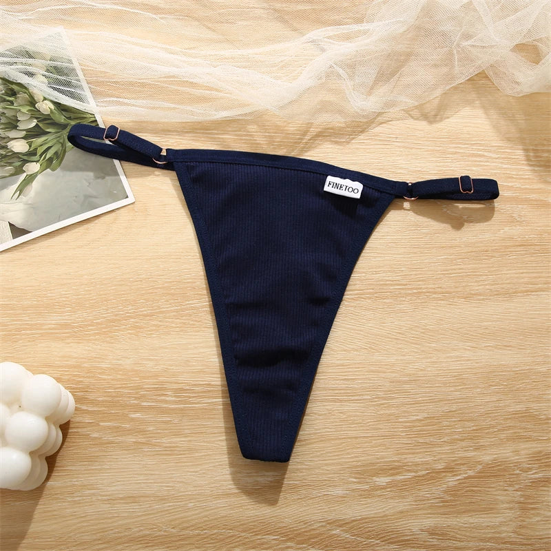 Women's 2PCS/SET Cotton Low Waist Panties Adjustable Waist Thongs Seamless G-String Underwear Lingerie