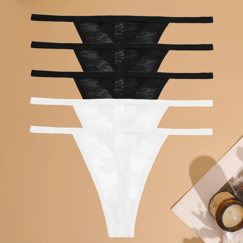 5Pcs Cotton Lace Thongs Hollow Out Floral Underwear Panties Low Waist G-string Comfortable Lingerie