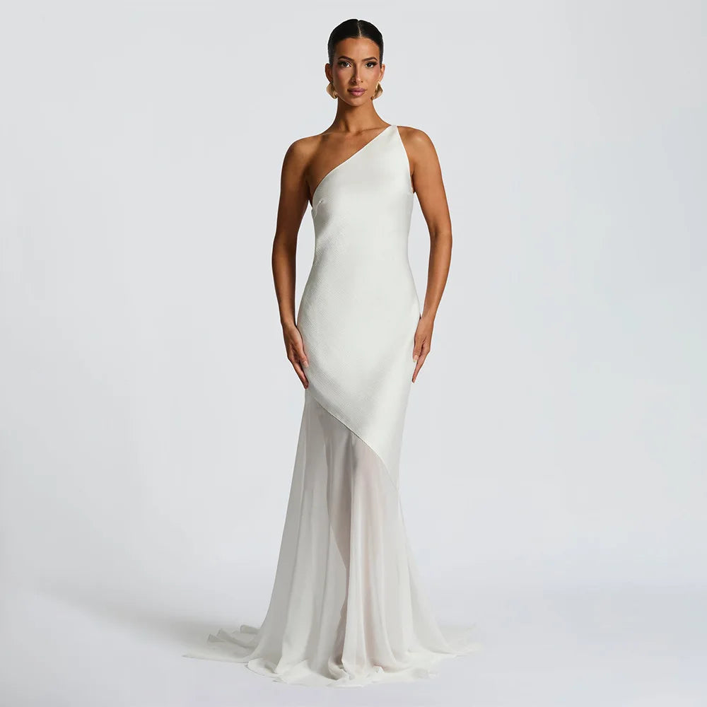 Women's Elegant Asymmetrical Backless Maxi Dress - Bandage Sleeveless Mesh