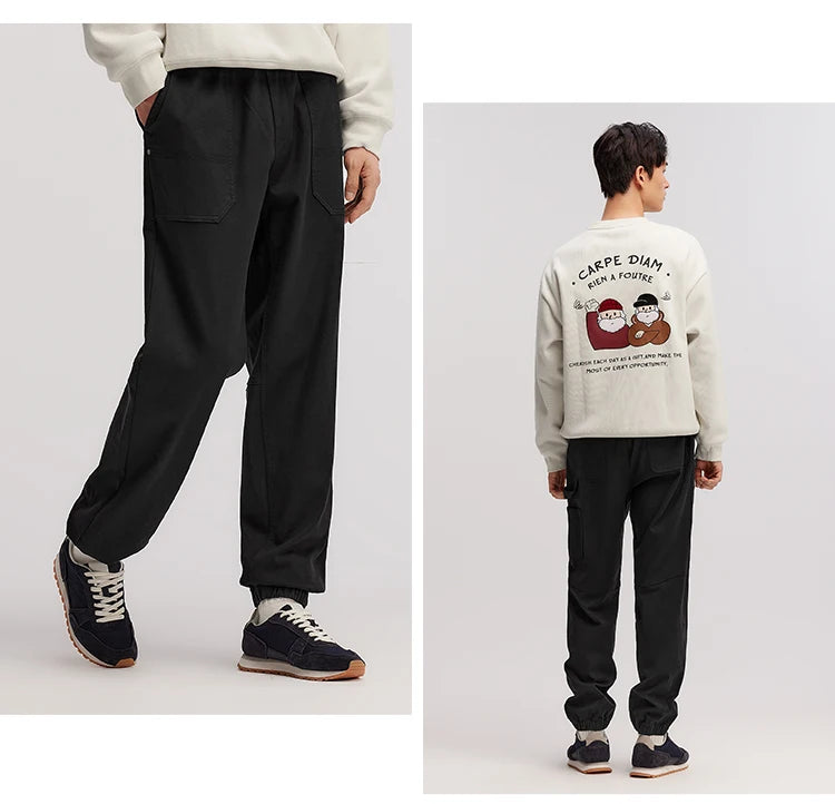 Men's Cargo Jogger Trousers - Drawstring Loose Fit Winter Streetwear Pants