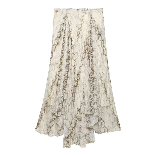 Women's Retro Vacation Midi Skirt - Irregular Snake Pattern Print Summer