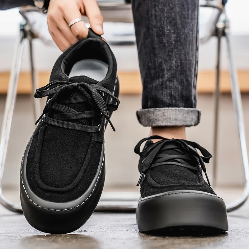 Men's Platform Suede Shoes Lace Up Shoes