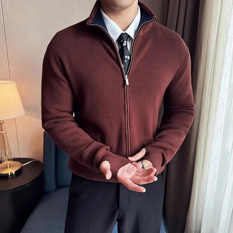Men's Autumn Winter Stand Collar Casual Knitted Cardigan