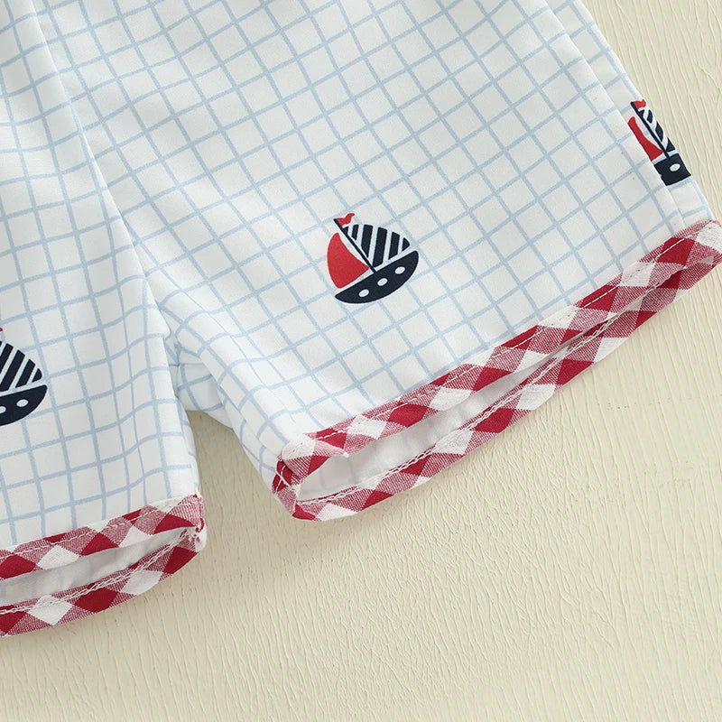 Baby Boys' Independence Day Outfit Set - Plaid Short Sleeve Shirt & Sailboat Shorts
