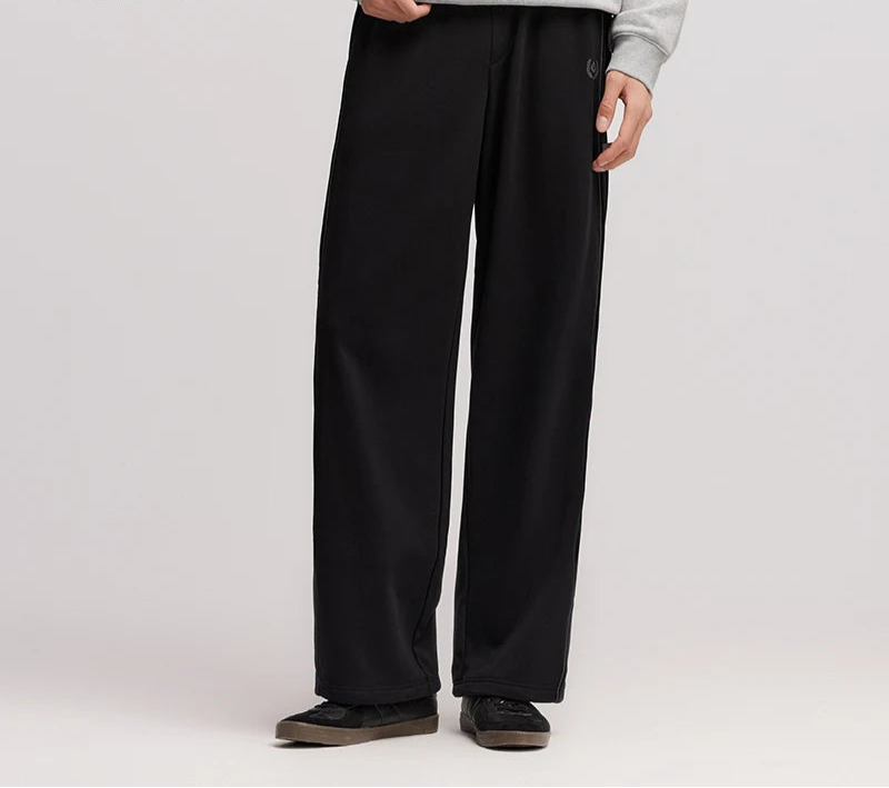 Men's Winter Knit Trousers - Loose Straight Leg Couple Casual Pants Black