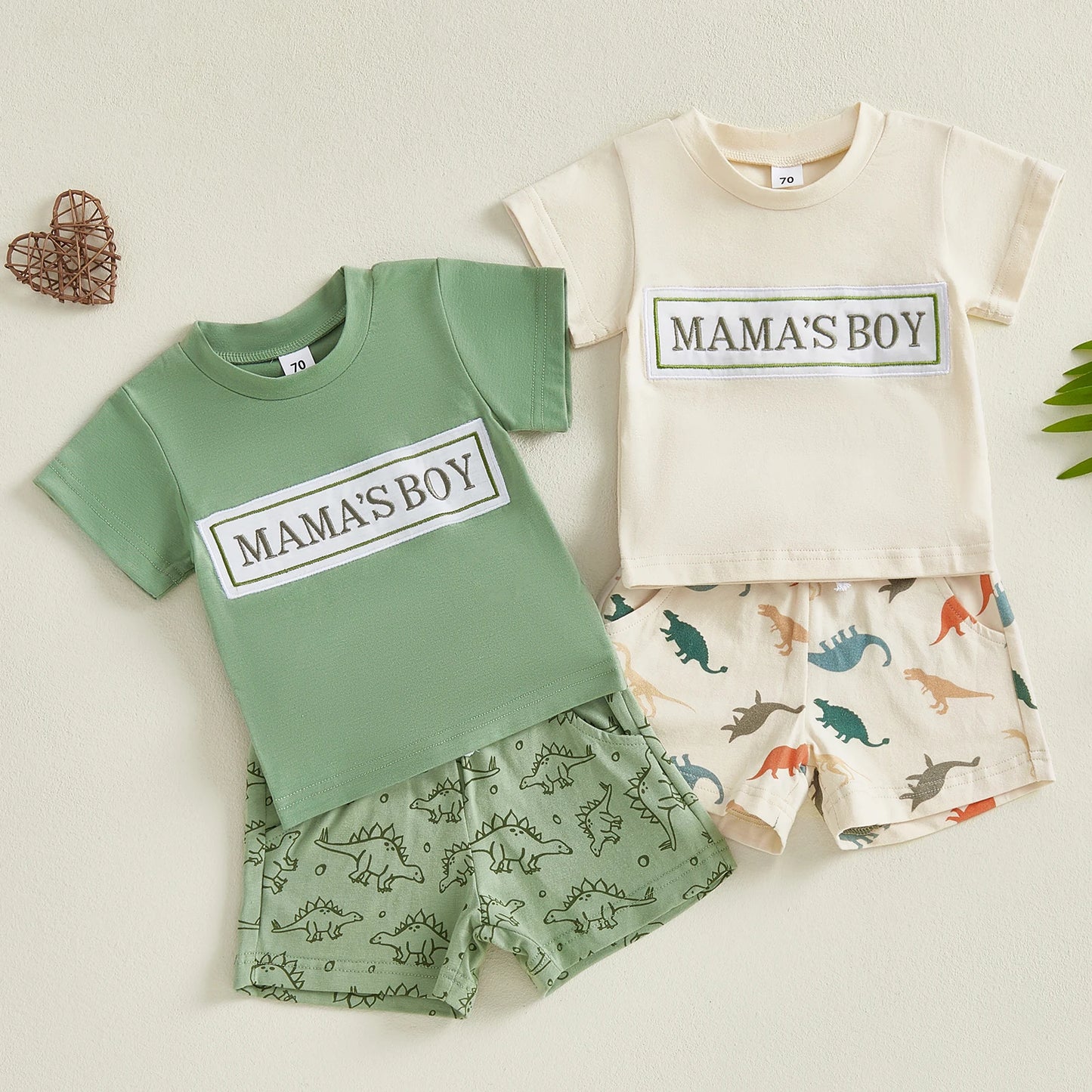 0-3Y Casual Baby Boys Summer Clothes Sets Letter Embroidery Short Sleeves T-Shirt and Dinosaur Print Shorts Set