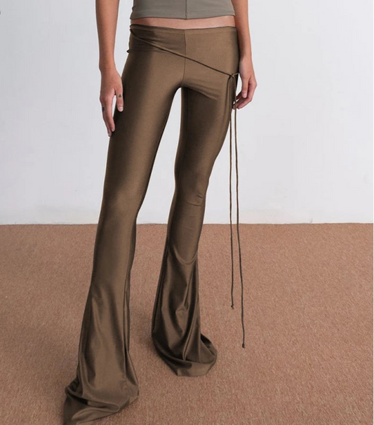 Women's Summer Flared Pants Rave Festival Outfits Slim Fit Low Rise Trousers