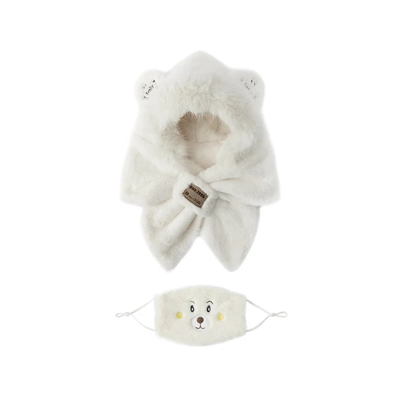 Cute Bear Hooded Scarf and Mask Set - Plush Warm Winter Accessory