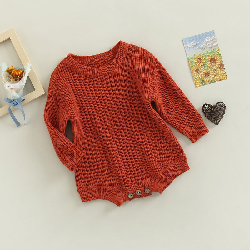 Baby Sweater Romper - Solid Knitted Long Sleeve Pullover Jumpsuit