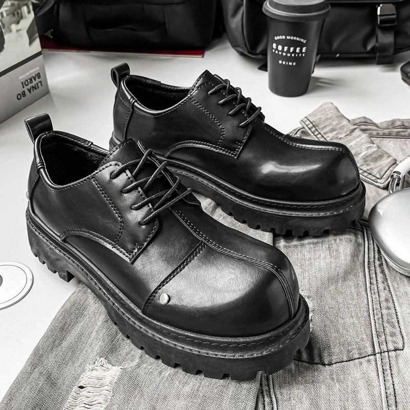 Men's Platform Derby Shoes - Genuine Leather Business Casual