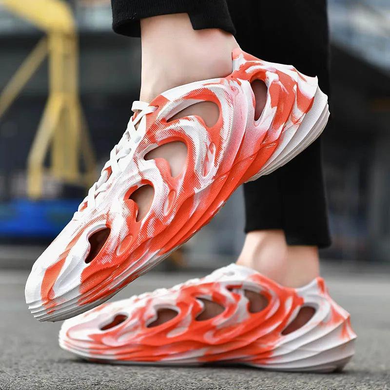 Men's Slippers Camouflage Design Platform Sandals Lace Up Beach Slippers Casual Outdoor Crocs Clogs
