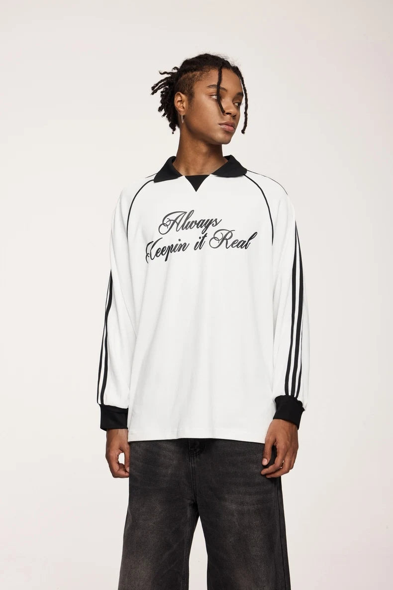 Unisex Streetwear POLO Trendy Oversized Colourblock Long-sleeved T-Shirt