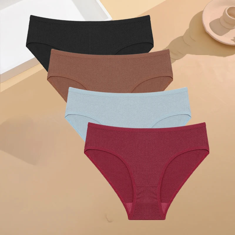 4-Pack Cotton Stretch Underwear Set - Women's Comfortable Low-Rise Briefs