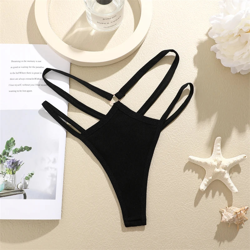4-Pack Cotton Striped Thongs - Women's Low-Rise Breathable Underwear Set