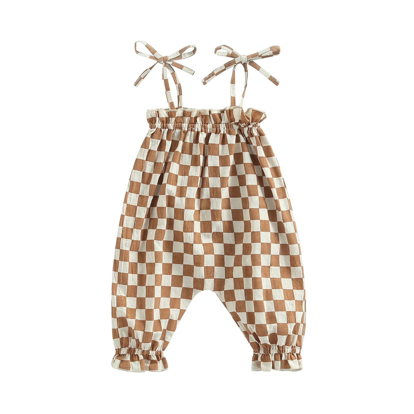 Summer Baby Girls Sweet Romper Clothing 0-24M Strap Sleeveless Lace Up Plaid Printed Jumpsuit