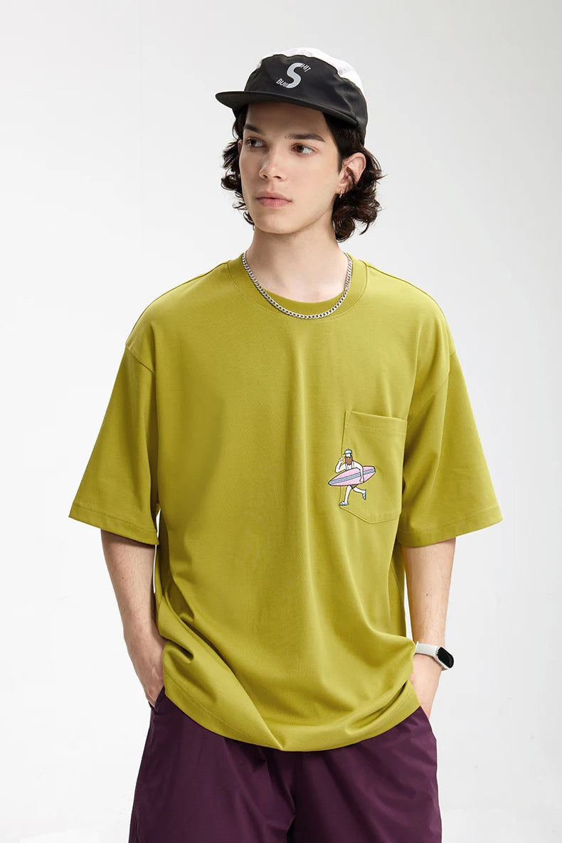 Unisex Sports Embroidered Pocket Tech Fabric Cool Touch Quick-Dry Short Sleeve T-Shirt