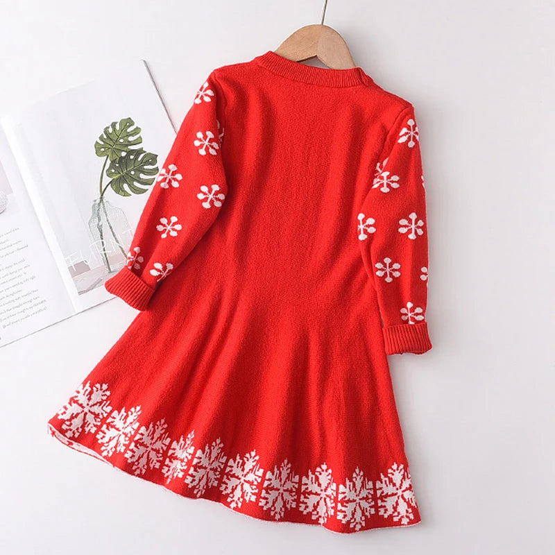Children's Girls Knitted Christmas Long Sleeve Dress 3-7Y