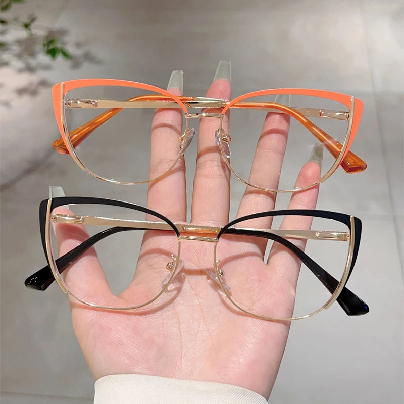 Trendy Retro Cat Eye Glasses - Women's Korean Style Semi-Rimless Pink Eyewear