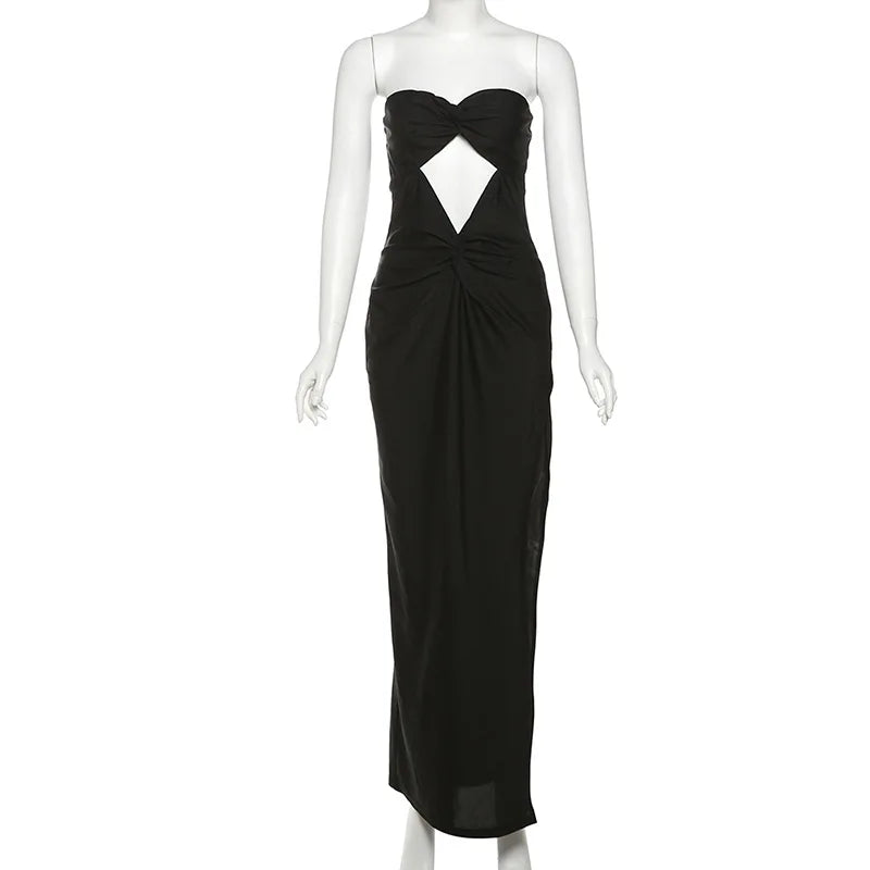 Women's Strapless Long Summer Outfits Cut Out Split Dress