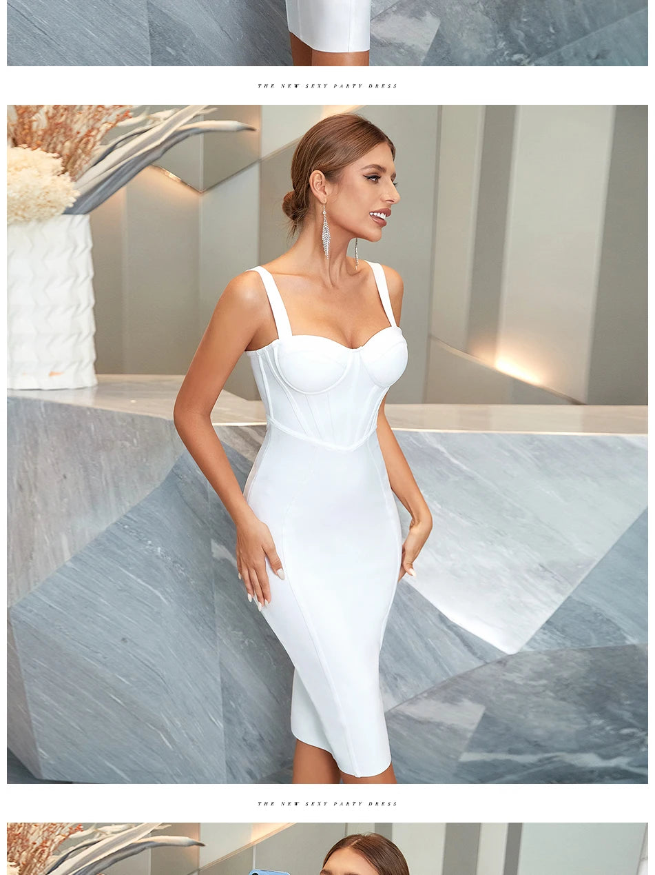 Women's Spaghetti Strap Midi Club Bandage Sleeveless Party Summer Dress