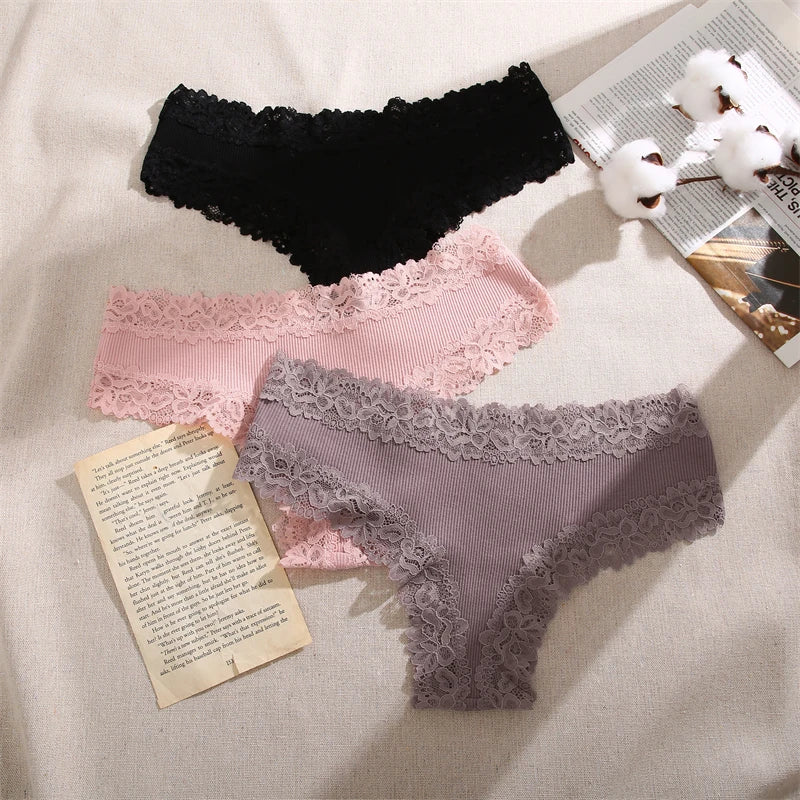 Women's Cotton Brazilian Briefs Set - 5 Pack Lace Underwear