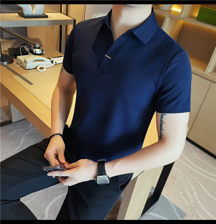 Men's Summer Slim Fit Casual Short Sleeve Style Turn Down Collar Polo Shirt