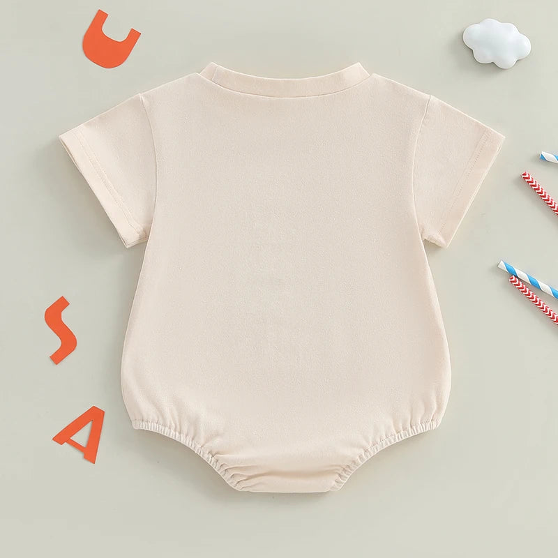 0-18M Summer Baby Boys Girls Romper Short Sleeve Crew Neck Letters Star Print Jumpsuit