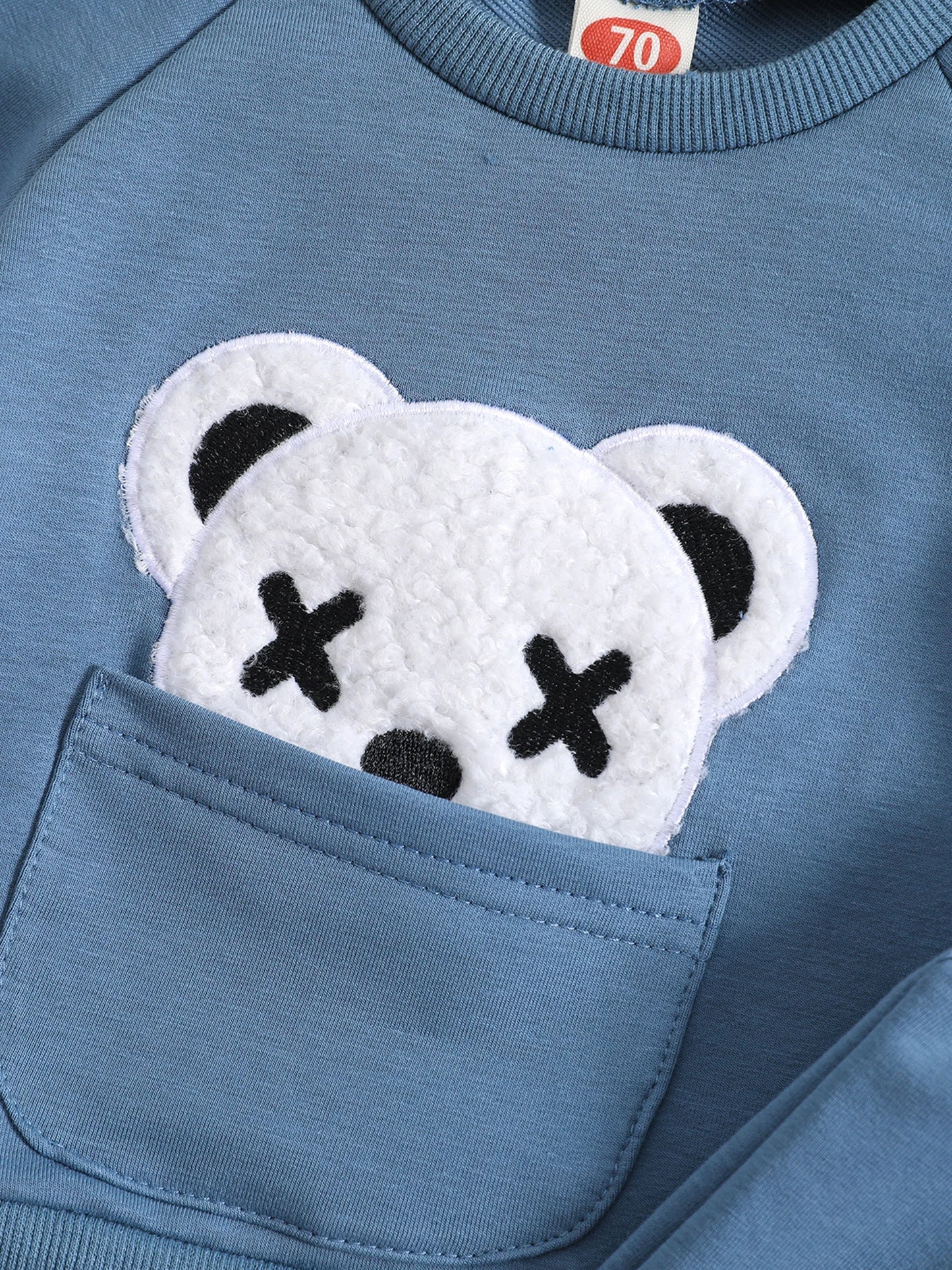 Toddler Boy's 2-Piece Outfit Set - Bear Embroidery Pullover & Drawstring Pants