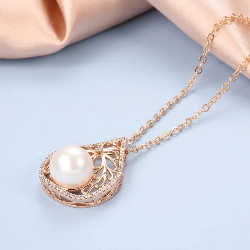 Pearl Big Pendant Necklace for Women 585 Rose Gold Colour With Natural Zircon