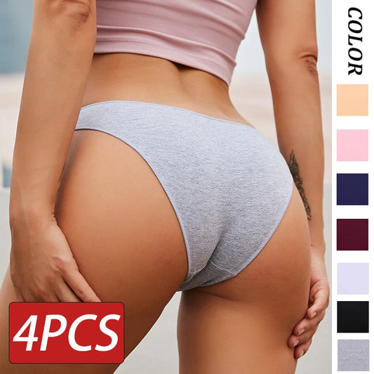 4PCS/Set Women's Cotton Briefs Low Waist Underpants Elasticity Comfortable Underwear Panties Lingerie