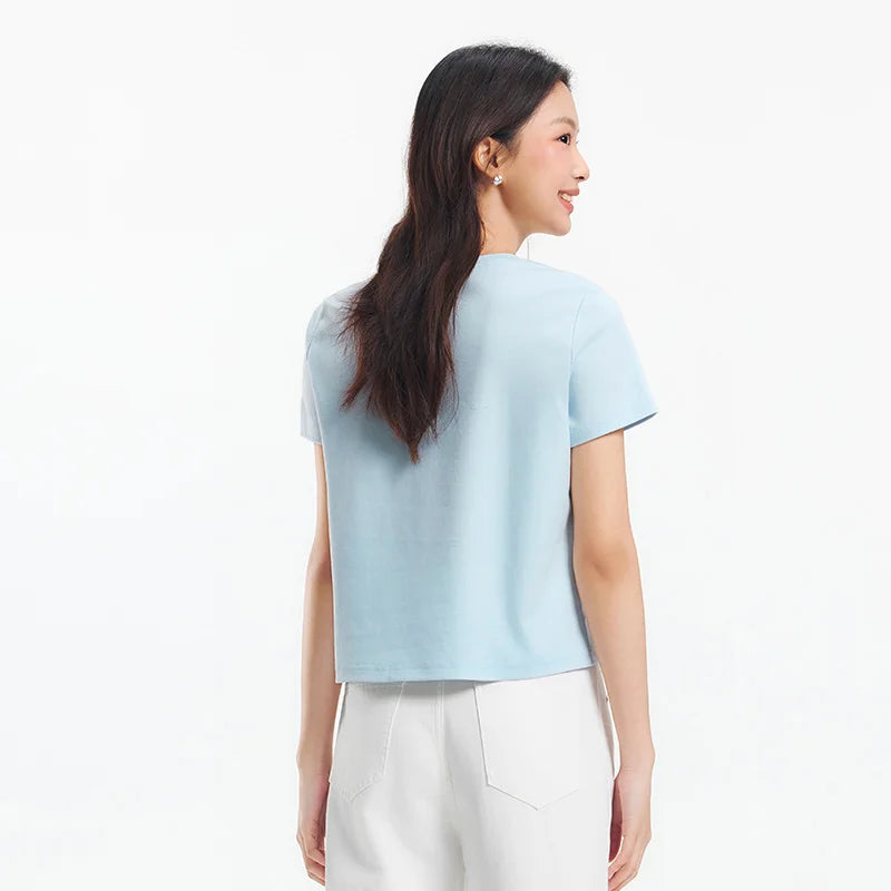 Women's Cropped Cotton T-Shirt - Split Hem Relaxed Fit Summer Top