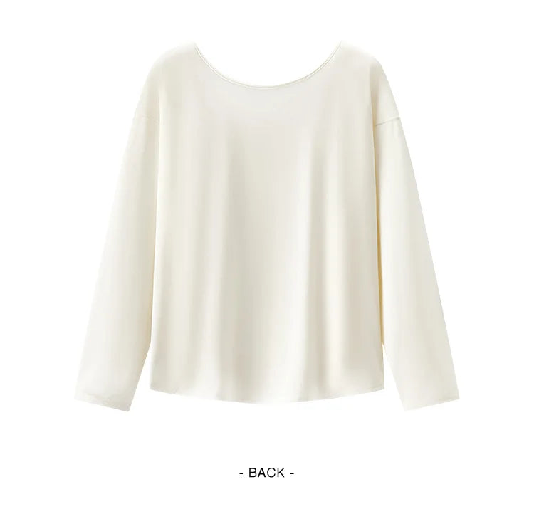 Women's Long Sleeve U-Neck T-Shirt - Minimalist Elegant Cardigan Style Top