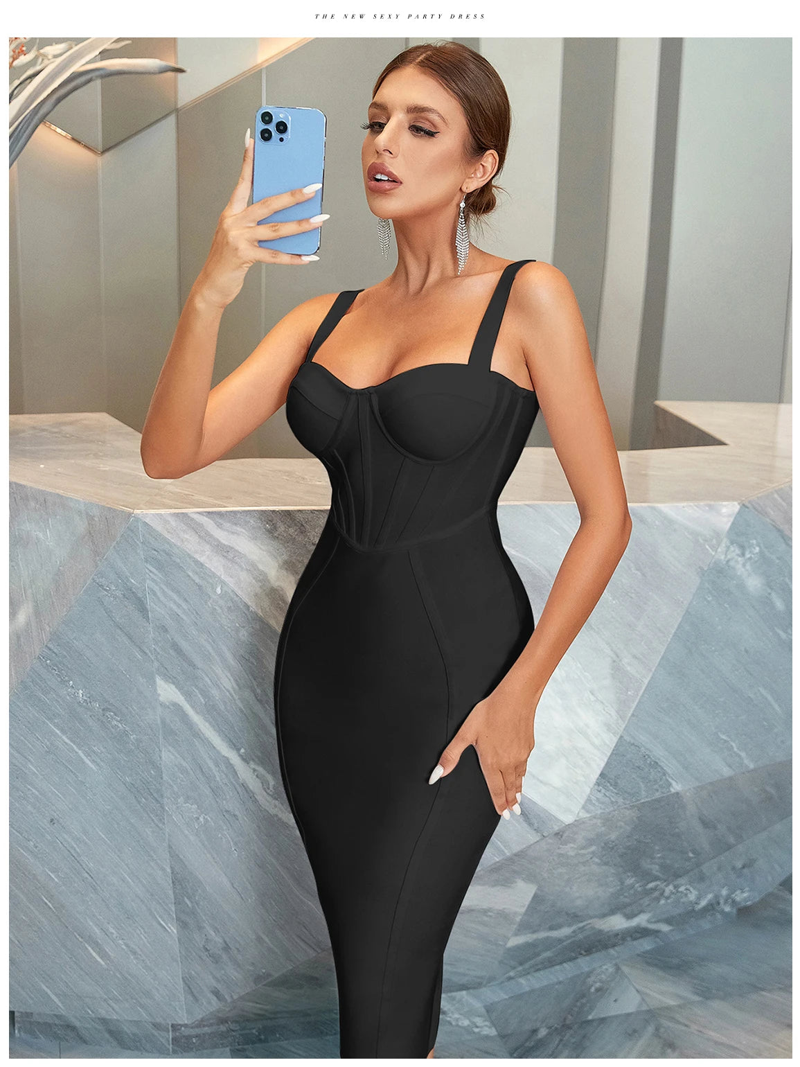 Women's Spaghetti Strap Midi Club Bandage Sleeveless Party Summer Dress