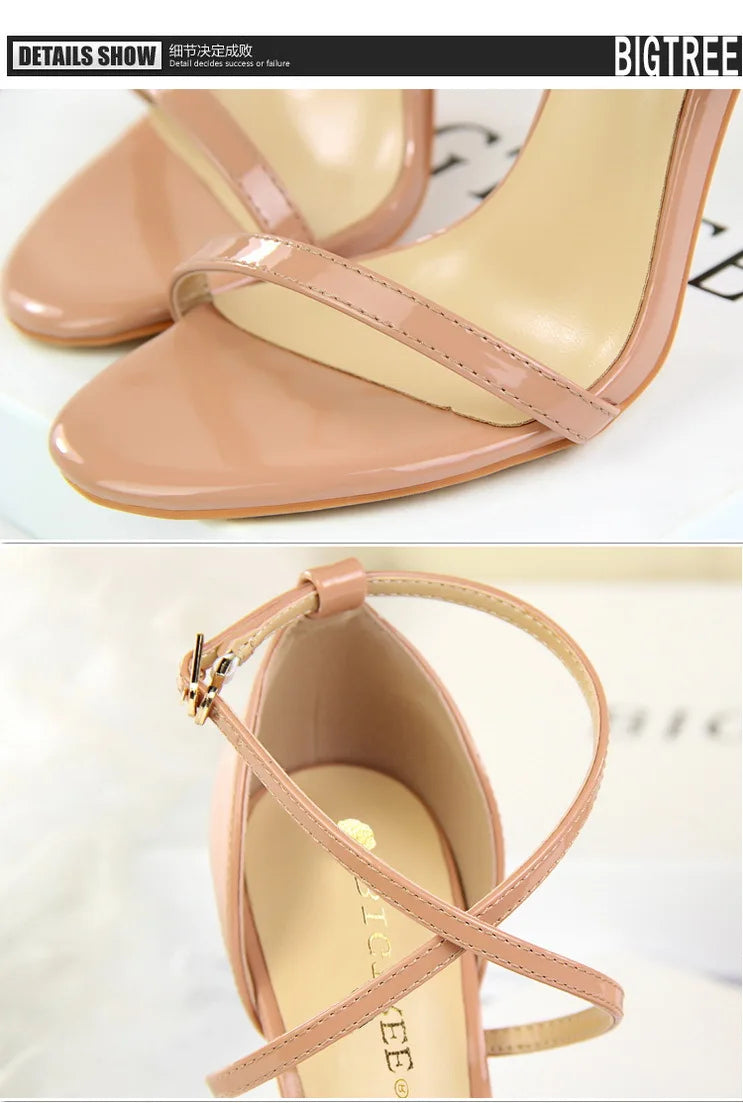 Women's Open Toe High Heels Patent Leather Heels Stiletto
