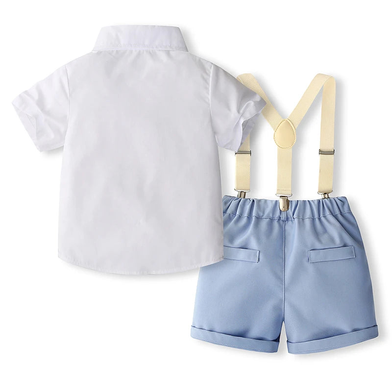 Toddler Boys Gentleman Summer Set - Bowtie Shirt & Suspender Shorts (0-5Y)