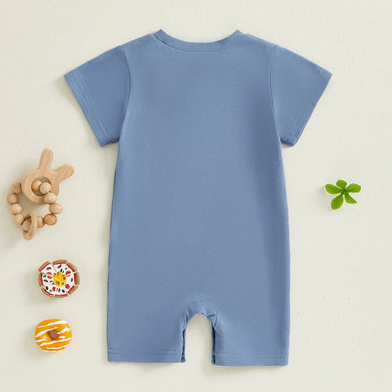 0-18M Casual Baby Boys Rompers Letter Print Short Sleeve Button Summer Bodysuits Jumpsuit