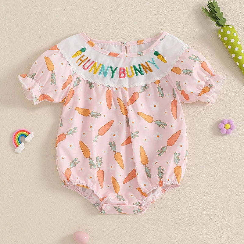 Lovely Baby Easter Romper - Short Sleeve Rabbit Print Bodysuit (0-18M)