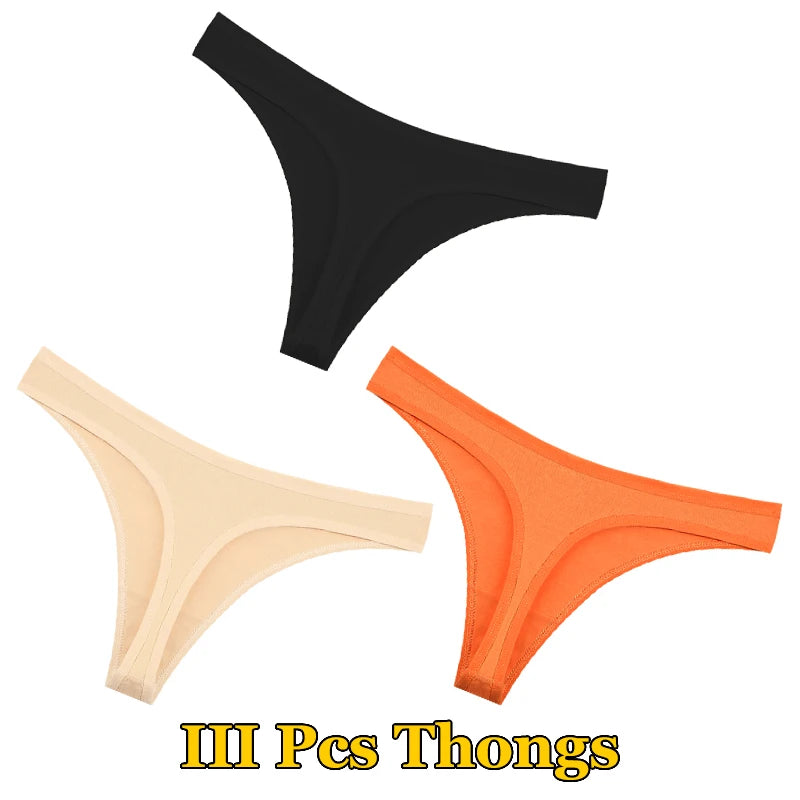 3Pcs Cotton Thongs Pantie Low Waist Comfortable Underwear Breathable G-string Soft Lingerie