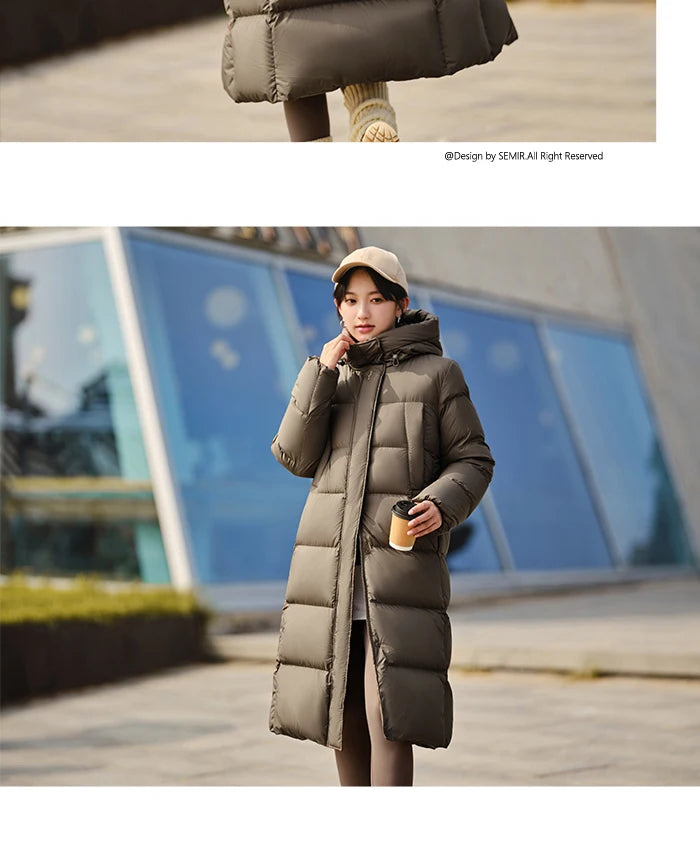 Women's Long Down Jacket - Three-Proof Hooded Winter Coat Loose Fit