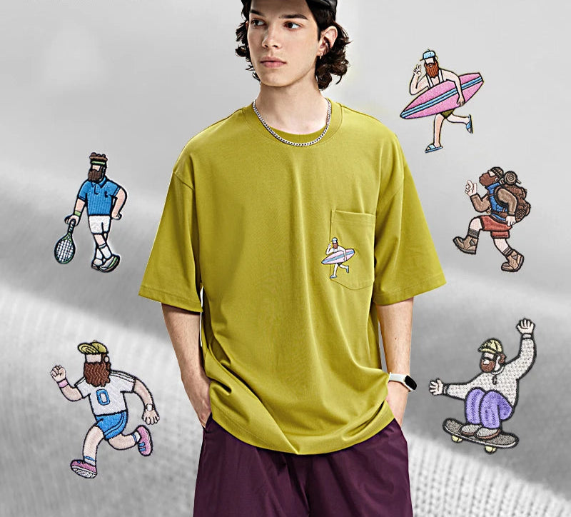 Unisex Sports Embroidered Pocket Tech Fabric Cool Touch Quick-Dry Short Sleeve T-Shirt