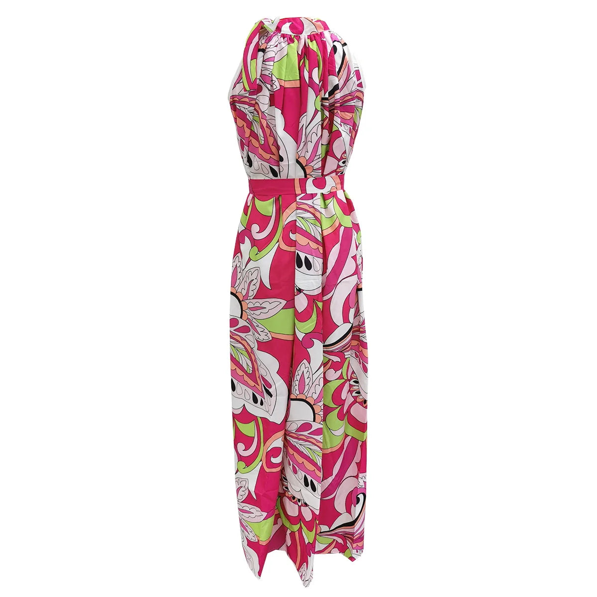 Women's Elegant Floral Printed Long Halter Beach Dress Loose Summer Bikini Cover Up