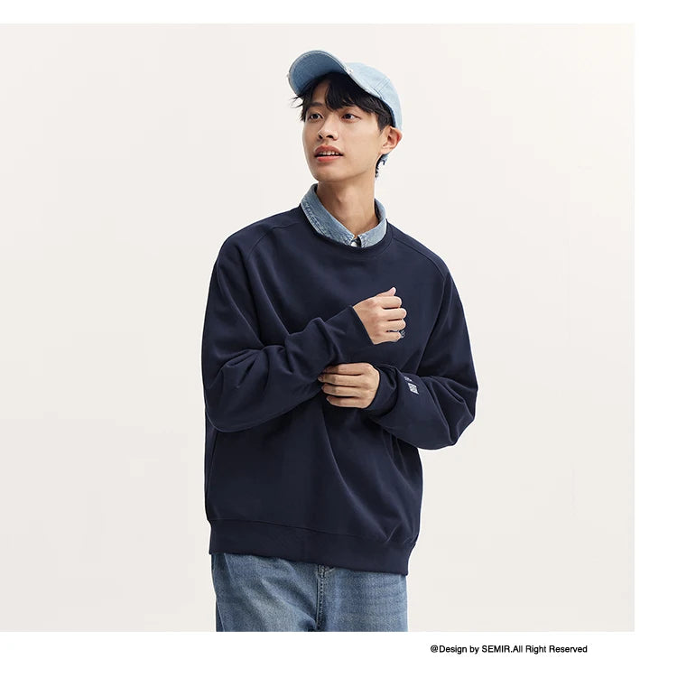 Heavyweight Round Neck Sweatshirt - Premium Solid Color Pullover for Daily Wear