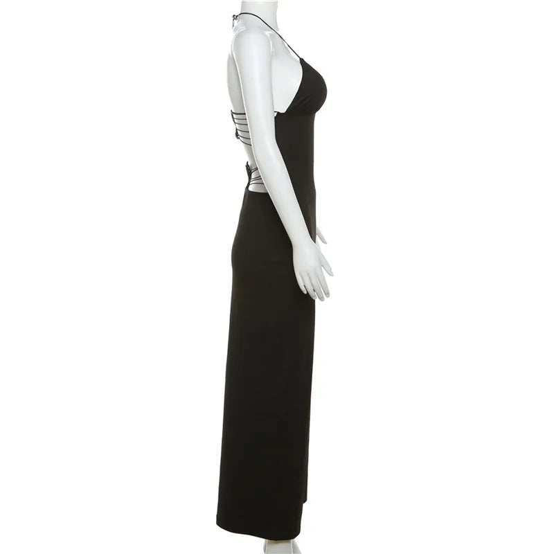 Women's Maxi Backless Butterfly Print Sleeveless Thin Line Summer Party Dress